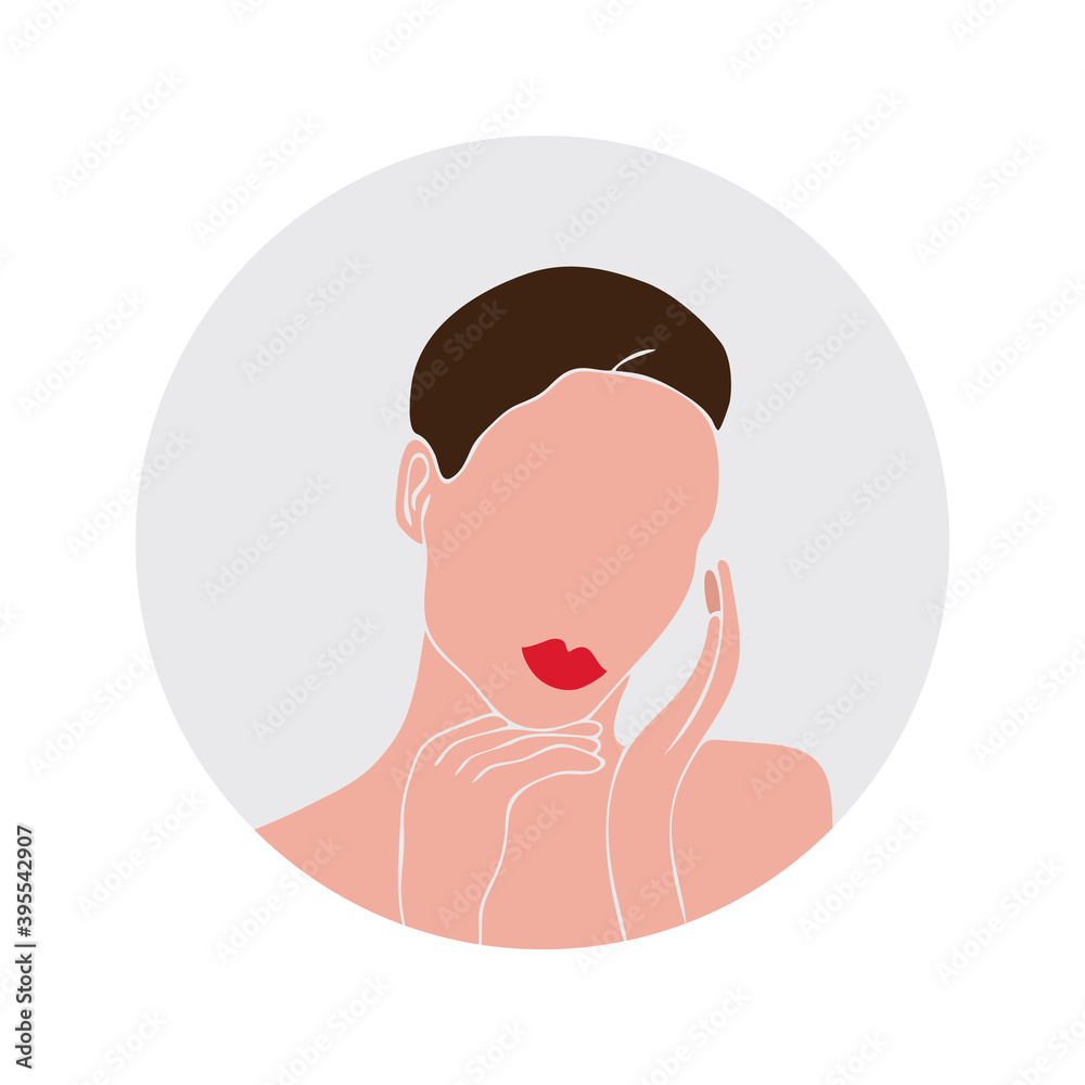 Face care. Beauty salon. European woman. Spa. Vector illustration. Icon