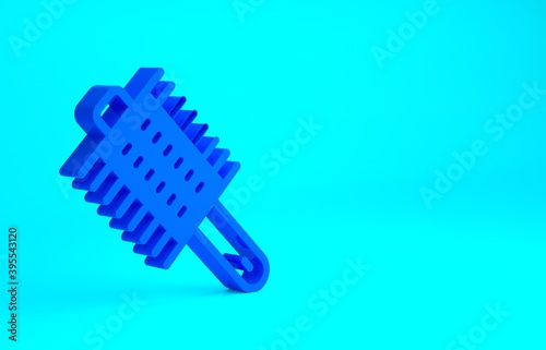 Blue Hairbrush icon isolated on blue background. Comb hair sign. Barber symbol. Minimalism concept. 3d illustration 3D render.