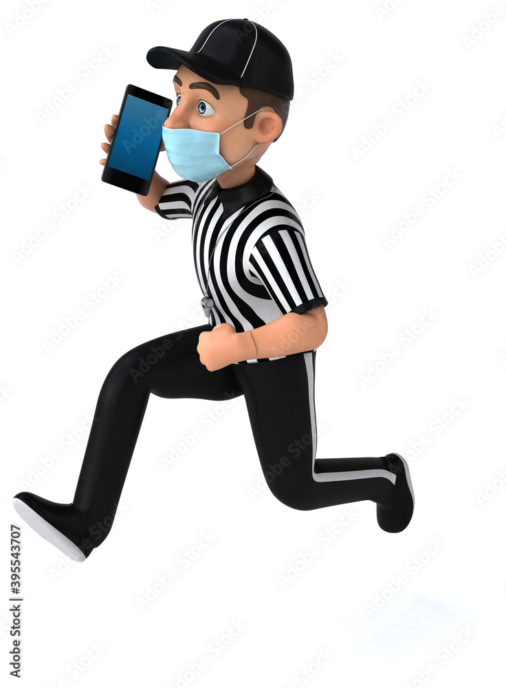 Fun 3D Illustration of an american Referee with a smartphone Fun 3D Illustration of an american Referee with a smartphone