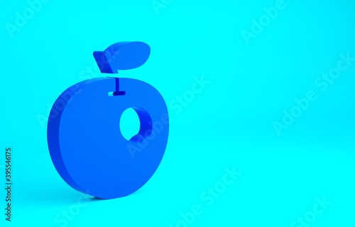 Blue Genetically modified apple icon isolated on blue background. GMO fruit. Minimalism concept. 3d illustration 3D render.