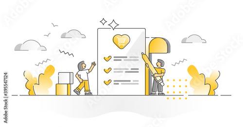 Wishlist for shopping demand, gifts or presents monocolor outline concept