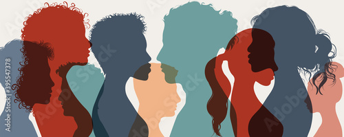 Group of confident multiethnic men and women people. Group of multicultural side silhouette person expressing confidence. Success and goals in business. Trust and partnership concept