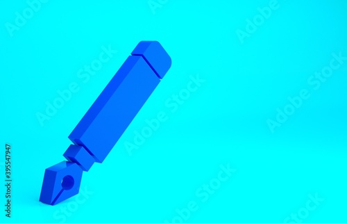 Blue Fountain pen nib icon isolated on blue background. Pen tool sign. Minimalism concept. 3d illustration 3D render.