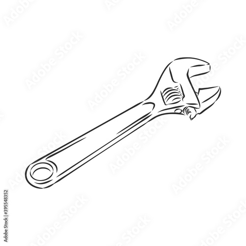 wrench, vector sketch illustration. Wrench. Hand drawn in a graphic style. Vintage vector engraving illustration for poster, web. Isolated on white background