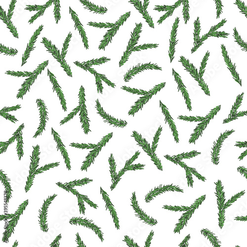 Vector seamless pattern with pine branches. Forest repeating texture. Floral background.