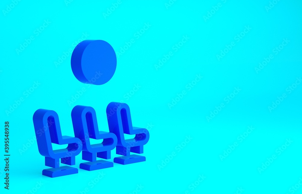 Blue Waiting room icon isolated on blue background. Minimalism concept. 3d illustration 3D render. Blue Waiting room icon isolated on blue background. Minimalism concept. 3d illustration 3D render.