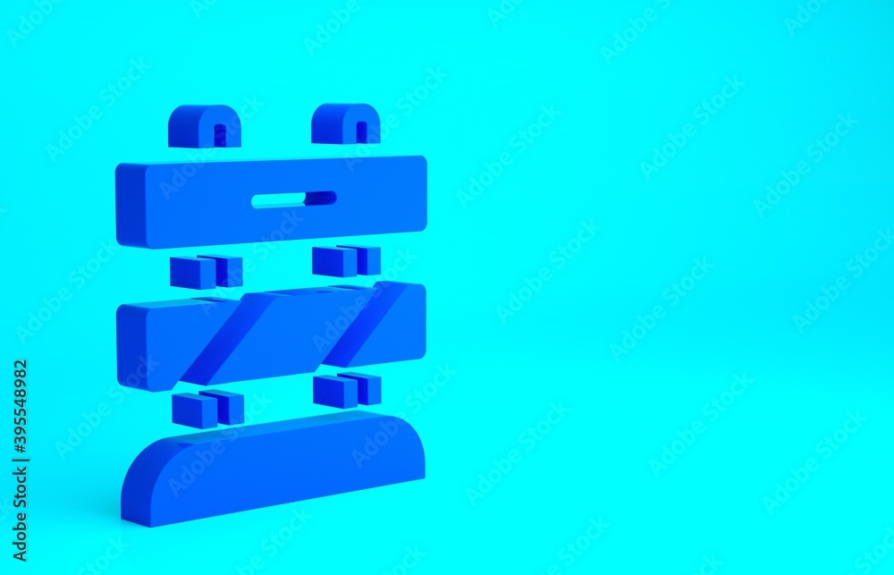 Blue End of railway tracks icon isolated on blue background. Stop sign. Railroad buffer end to destination. Minimalism concept. 3d illustration 3D render. Blue End of railway tracks icon isolated on blue background. Stop sign. Railroad buffer end to destination. Minimalism concept. 3d illustration 3D render.