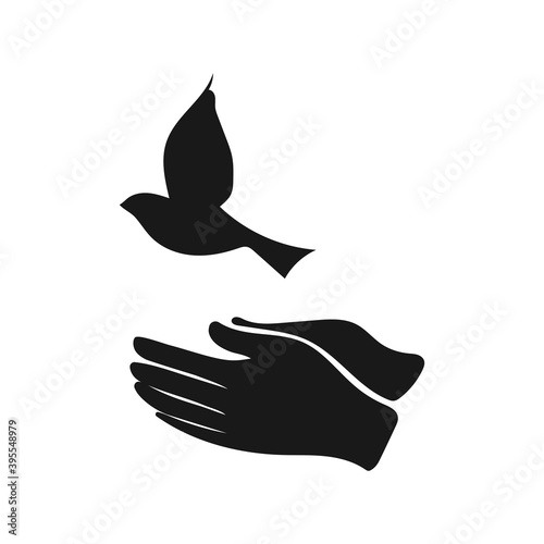 Hands releasing a bird. Freedom, peace concept. Vector illustration