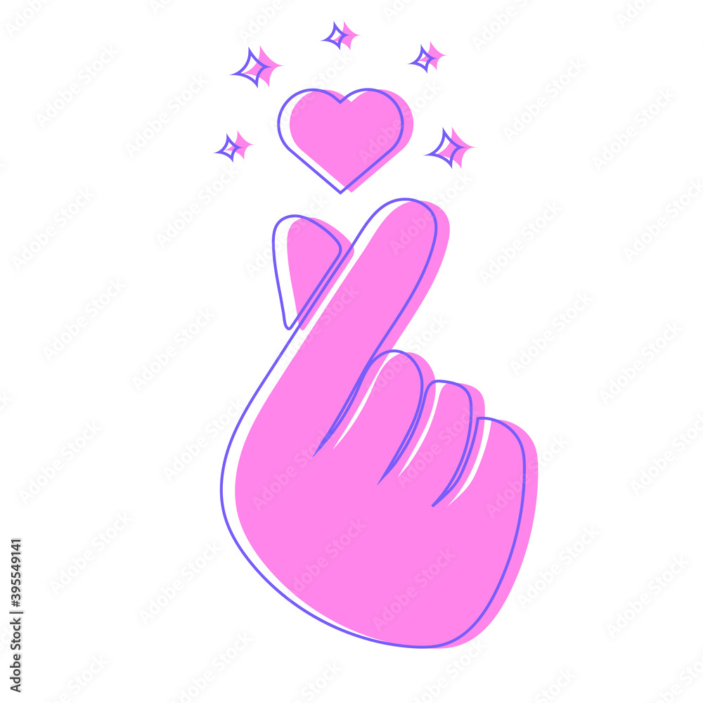 Snapping fingers hand with Sparkles. Korean symbol hand heart