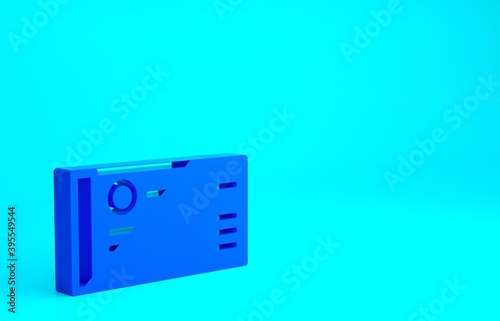Blue Train ticket icon isolated on blue background. Travel by railway. Minimalism concept. 3d illustration 3D render.