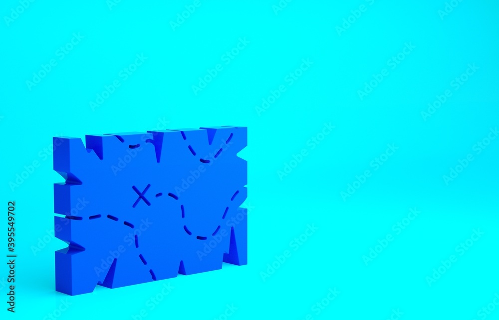 Fototapeta premium Blue Pirate treasure map icon isolated on blue background. Minimalism concept. 3d illustration 3D render.