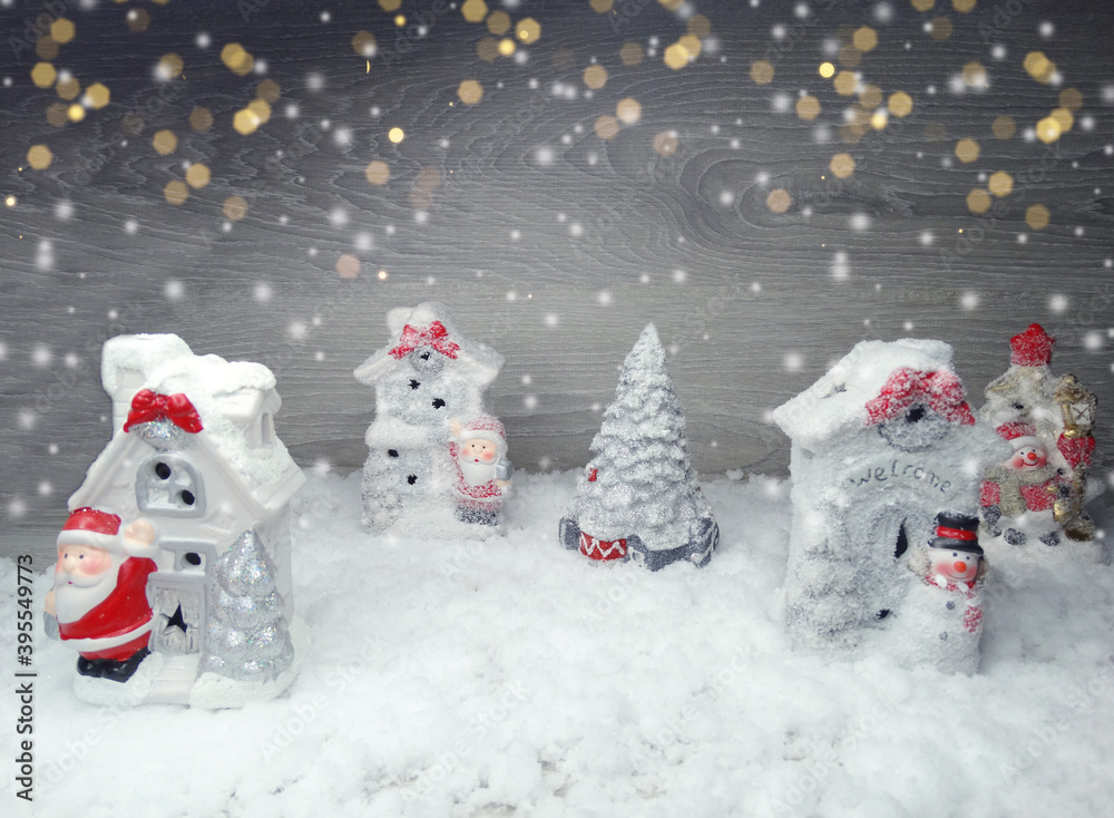 winter background with santa decor and snow winter background with santa decor and snow