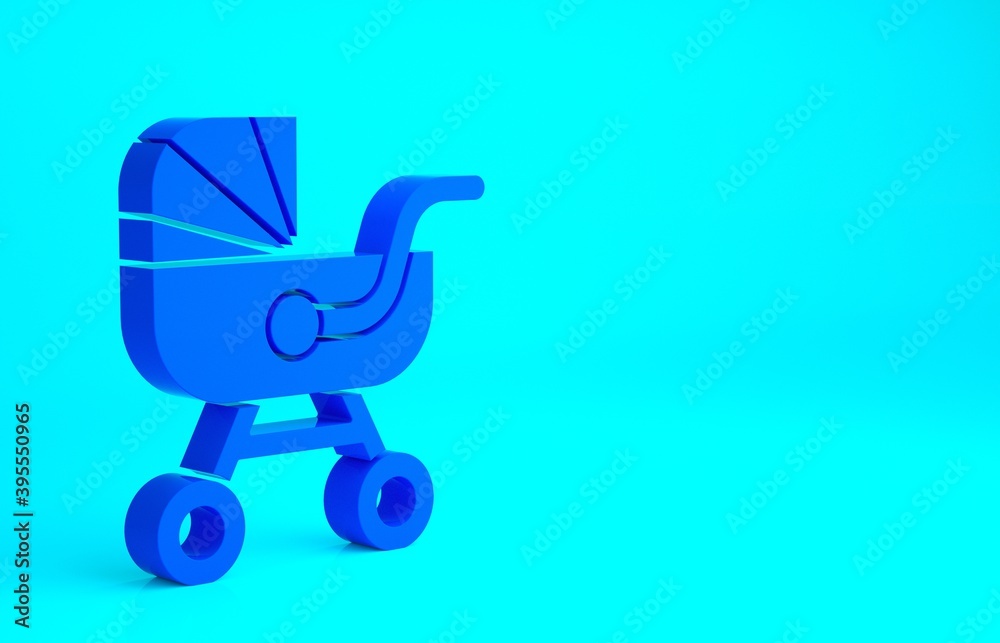 Blue Baby stroller icon isolated on blue background. Baby carriage, buggy, pram, stroller, wheel. Minimalism concept. 3d illustration 3D render. Blue Baby stroller icon isolated on blue background. Baby carriage, buggy, pram, stroller, wheel. Minimalism concept. 3d illustration 3D render.