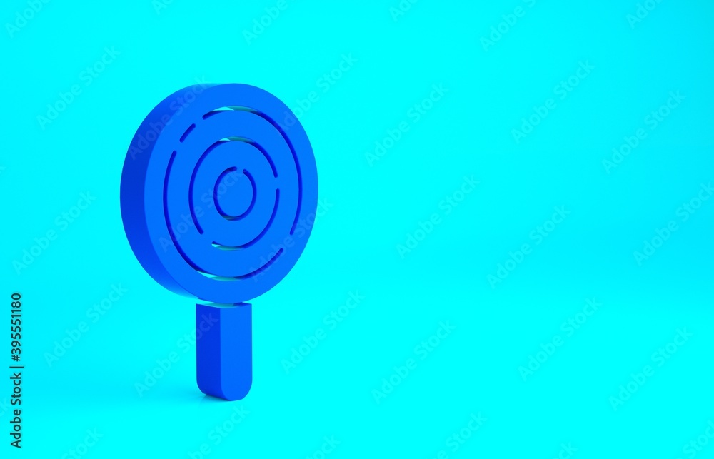 Blue Lollipop icon isolated on blue background. Candy sign. Food, delicious symbol. Minimalism concept. 3d illustration 3D render.
