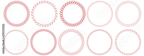 set of red vintage round frame banners on white background 