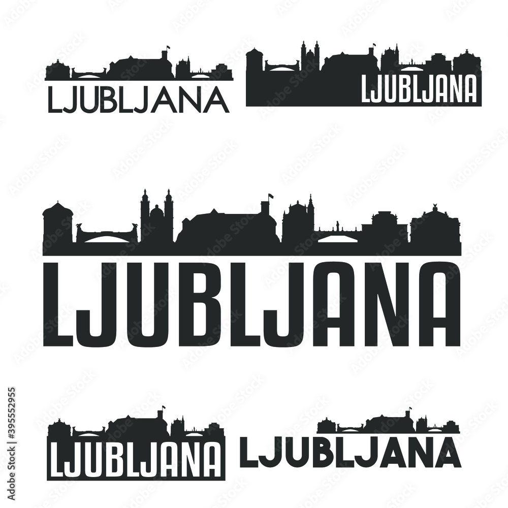 Ljubljana Slovenia Flat Icon Skyline Vector Silhouette Design Set Logos.