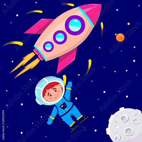 conquest of space. cartoon universe. vector illustration. planets and spaceship, child.