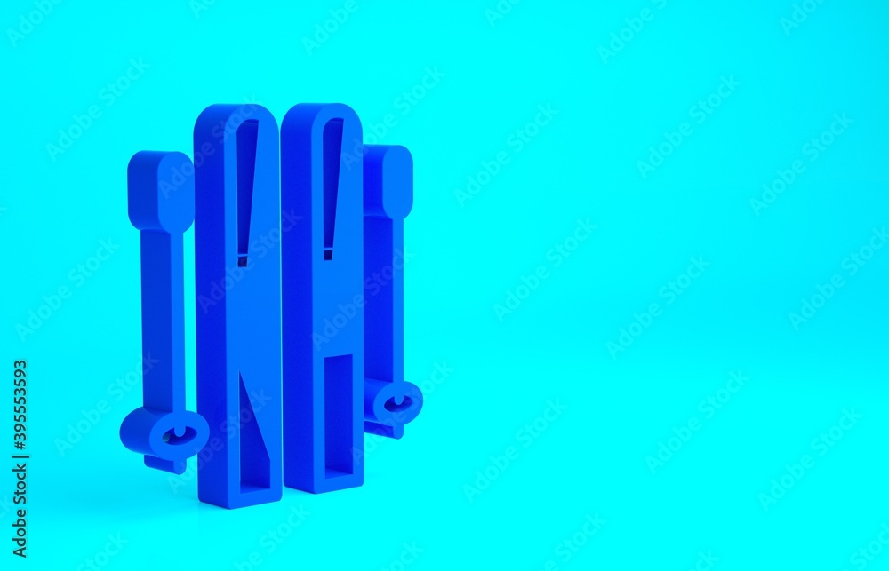 Obraz premium Blue Ski and sticks icon isolated on blue background. Extreme sport. Skiing equipment. Winter sports icon. Minimalism concept. 3d illustration 3D render.