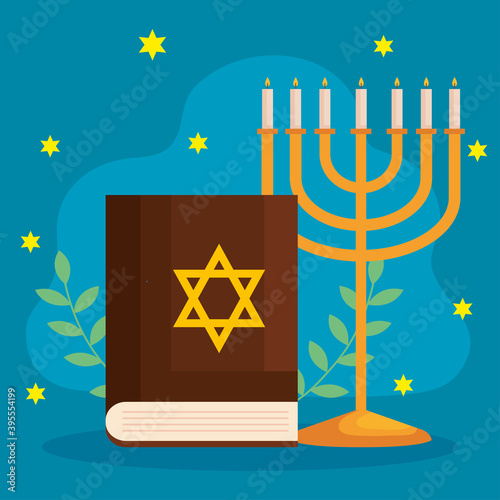 Wallpaper Mural Happy hanukkah menorah and torah design, holiday celebration judaism religion fe