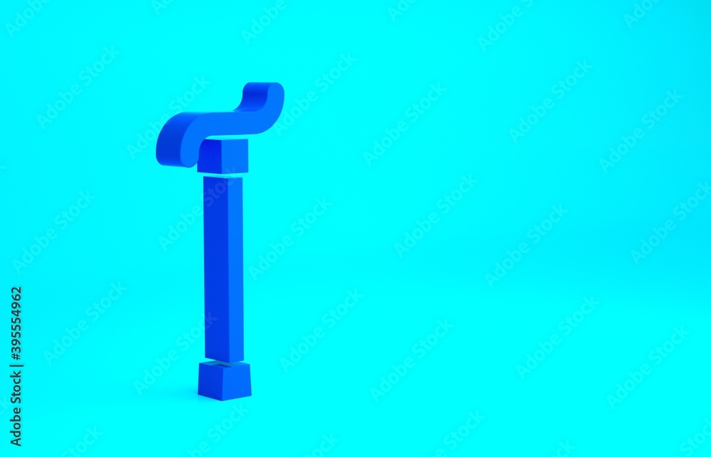 Blue Walking stick cane icon isolated on blue background. Minimalism concept. 3d illustration 3D render. Blue Walking stick cane icon isolated on blue background. Minimalism concept. 3d illustration 3D render.