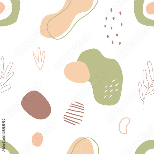 Abstract seamless pattern with hand drawn botanical elements. 
