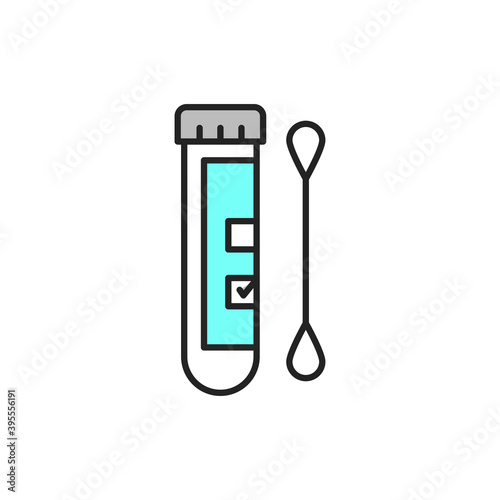 Laboratory tube with saliva test color line icon. Check on disease Coronavirus.