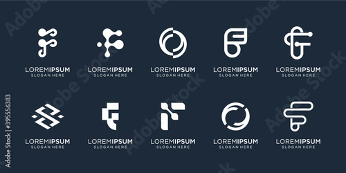 Set of Logo letter F black and white logo template. icons for business.technology,letter F,alphabet,elegant, balance. Premium Vector