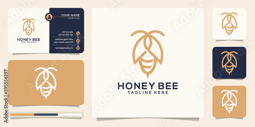 bee honey logo creative design. logo line art style, linear, logotype,logo design, icon and business card template. Premium Vector