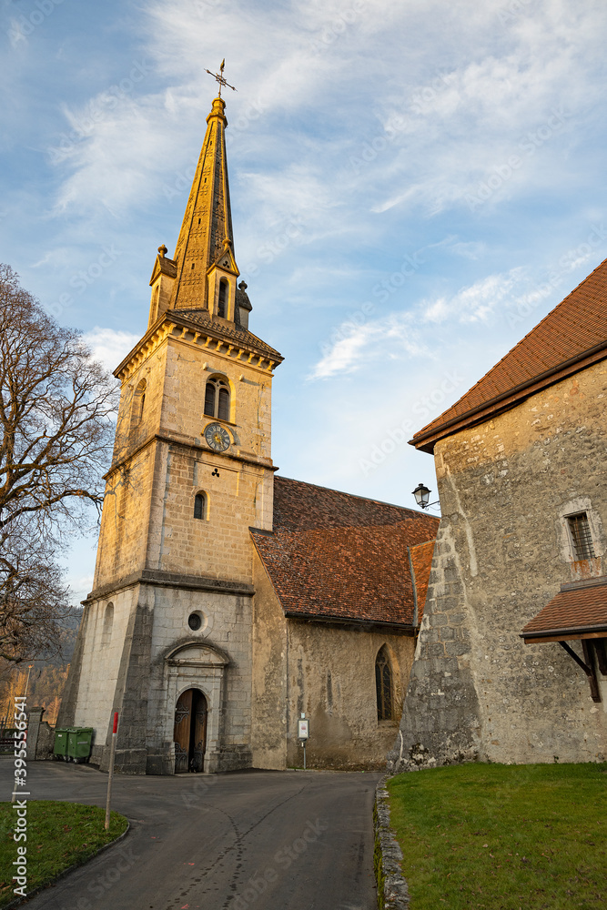 Kirche von Môtier, Val de Travers, Kanton Neuenburg, Schweiz