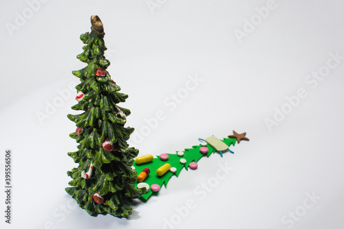 Christmas tree decorative, new year flu, virus concept 