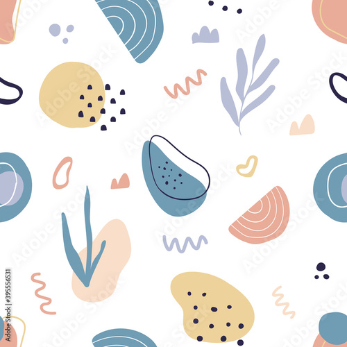 Abstract seamless pattern with hand drawn botanical elements. 