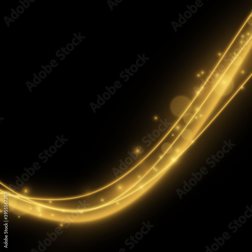 Shimmering waves with light effect isolated on black background.