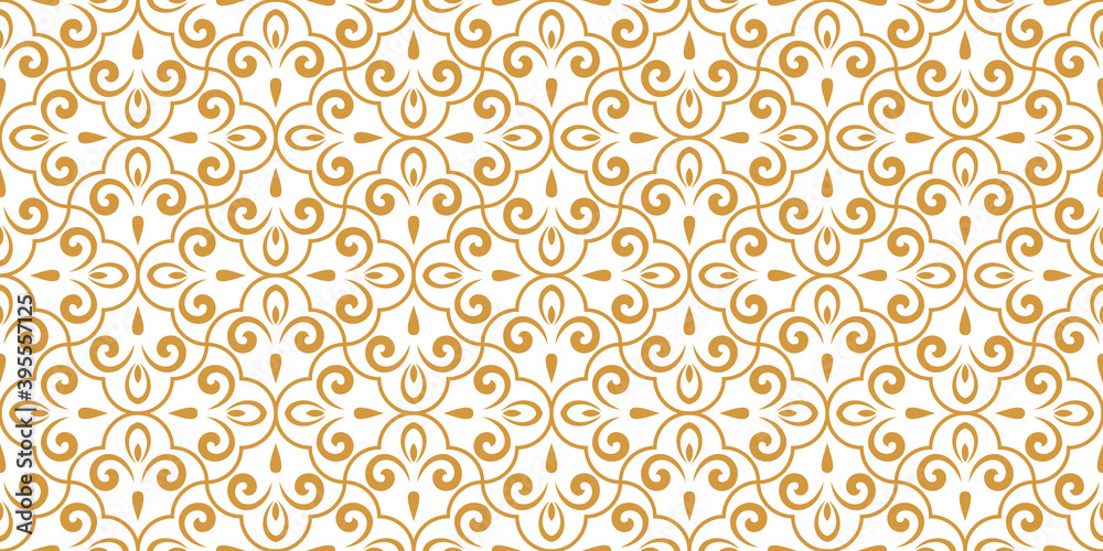 Flower geometric pattern. Seamless vector background. White and gold ornament Flower geometric pattern. Seamless vector background. White and gold ornament