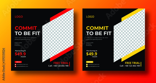 Fitness gym square social media post template Premium Vector
