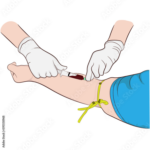 Vector illustration image a doctor using a needle to draw blood from an investigator To check the body for test the health selective focus syringe