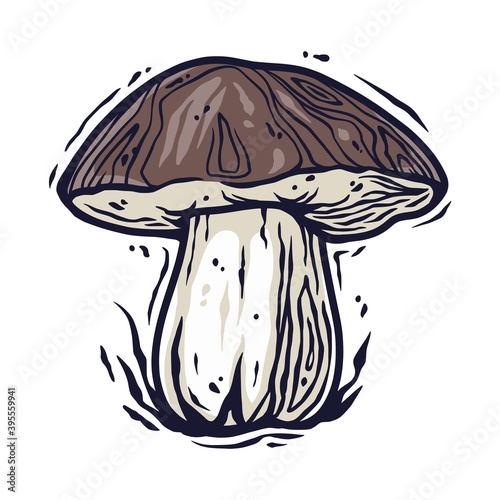 Colored element of boletus. Seasonal autumn vector illustration of mushroom for any kinds of design or vegan menu