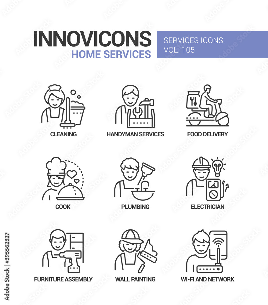 Home services - vector line design style icons set Home services - vector line design style icons set