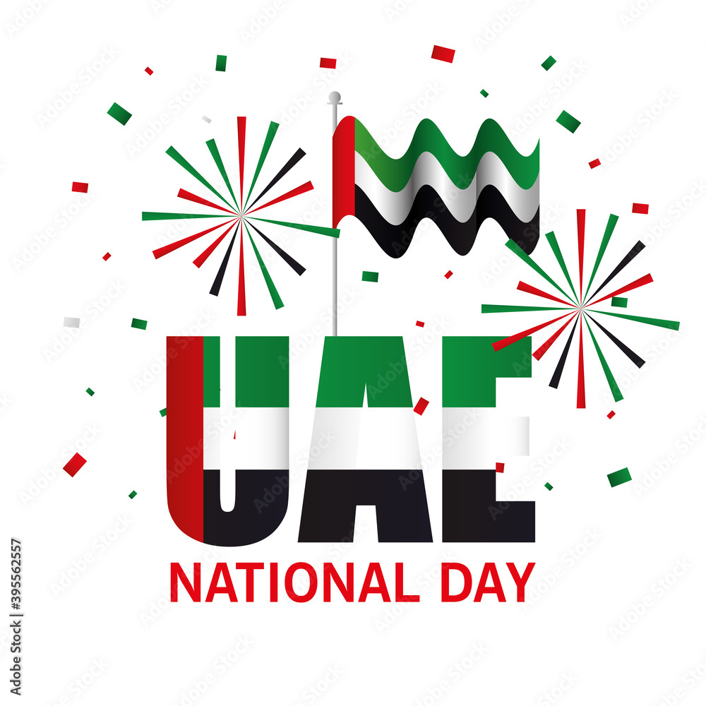 Obraz premium Uae national day with flag and fireworks design, arab spirit and holiday theme Vector illustration