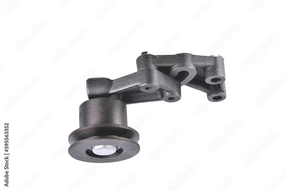 pump drive belt tensioner for car engine cooling system, engine pump drive belt tensioner roller, auto engine cooling system detail, car repair, truck engine detail, close-up pump drive belt tensioner for car engine cooling system, engine pump drive belt tensioner roller, auto engine cooling system detail, car repair, truck engine detail, close-up