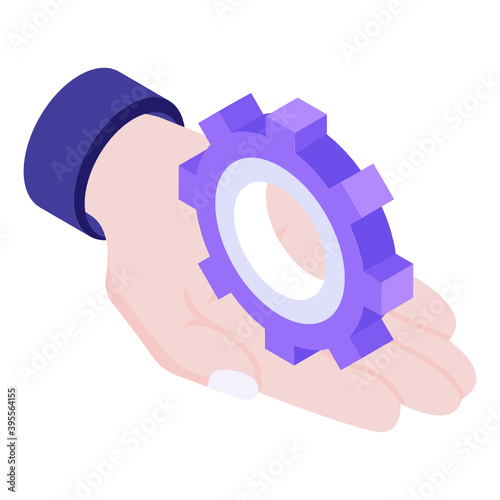 
Gear over hand, management service isometric icon
