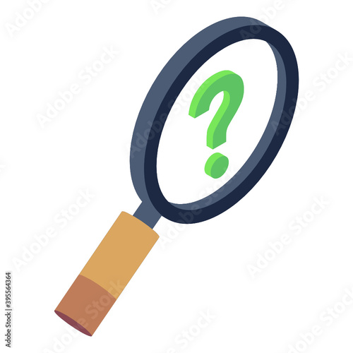 
Question mark inside magnifier, search help icon
