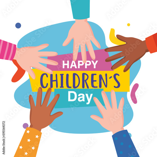 Happy childrens day with hands up design, International celebration theme Vector illustration