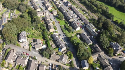 Drone Fly Over Aerial View Of West Yorkshire Village Houses In Huddersfield photo