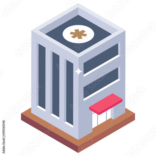 
Isometric icon of a hospital, dispensary
