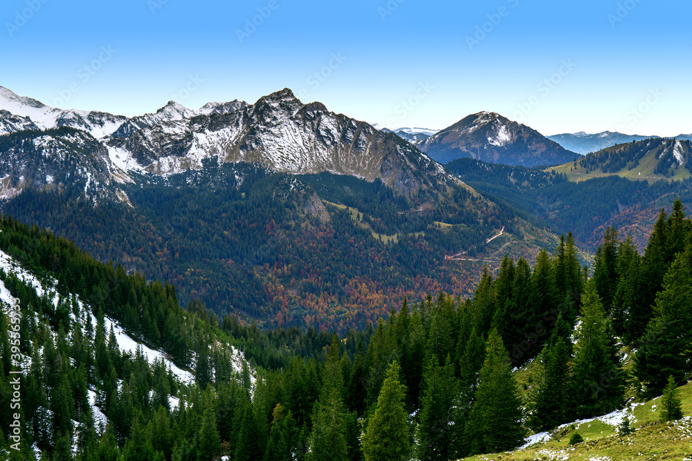 Fototapeta premium Breitenberg mountain with the alpine meadows in autumn in Pfronten, Bavaria, Germany