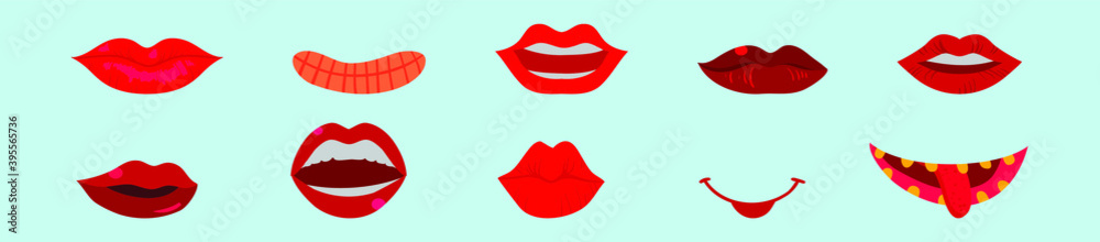 set of mouth. cartoon icon design template with various models. vector illustration isolated on blue background set of mouth. cartoon icon design template with various models. vector illustration isolated on blue background