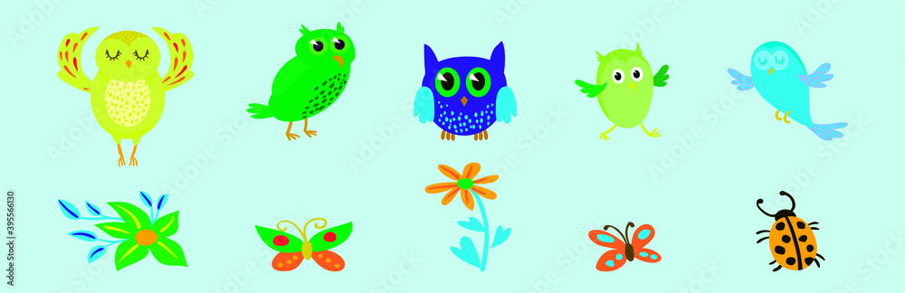 set of owl cartoon icon design template with various models. vector illustration isolated on blue background