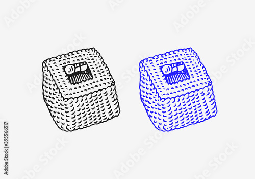 Japanese food. Maki Sushi bar or rolls set. Vector illustration for Asian restaurant. Hand Drawn engraved sketch for menu. Monochrome style. Vector illustrations