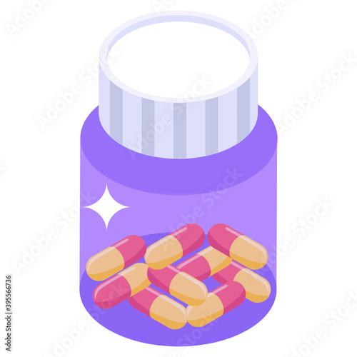 
Editable icon of pills jar, isometric vector of antibiotic, 
