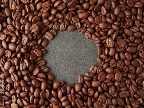 top view of fresh roasted coffee beans background